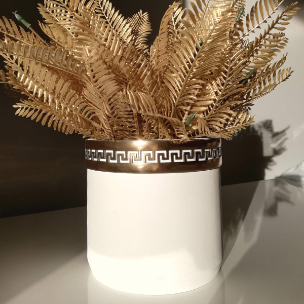 Yapay Çiçekli Dekoratif Beton Saksı - 1